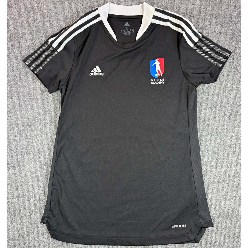 adidas AEROREADY girls Soccer Jersey S Black White V-Neck Breathable